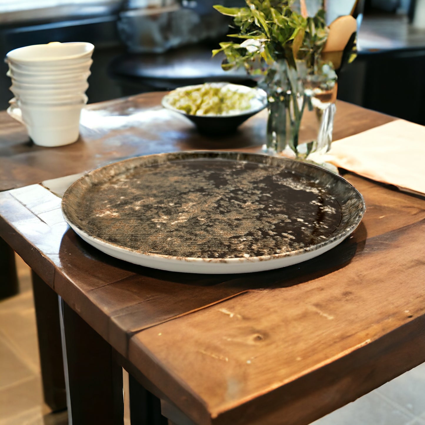 Brown Granite Patterned Dinner Plate - Large