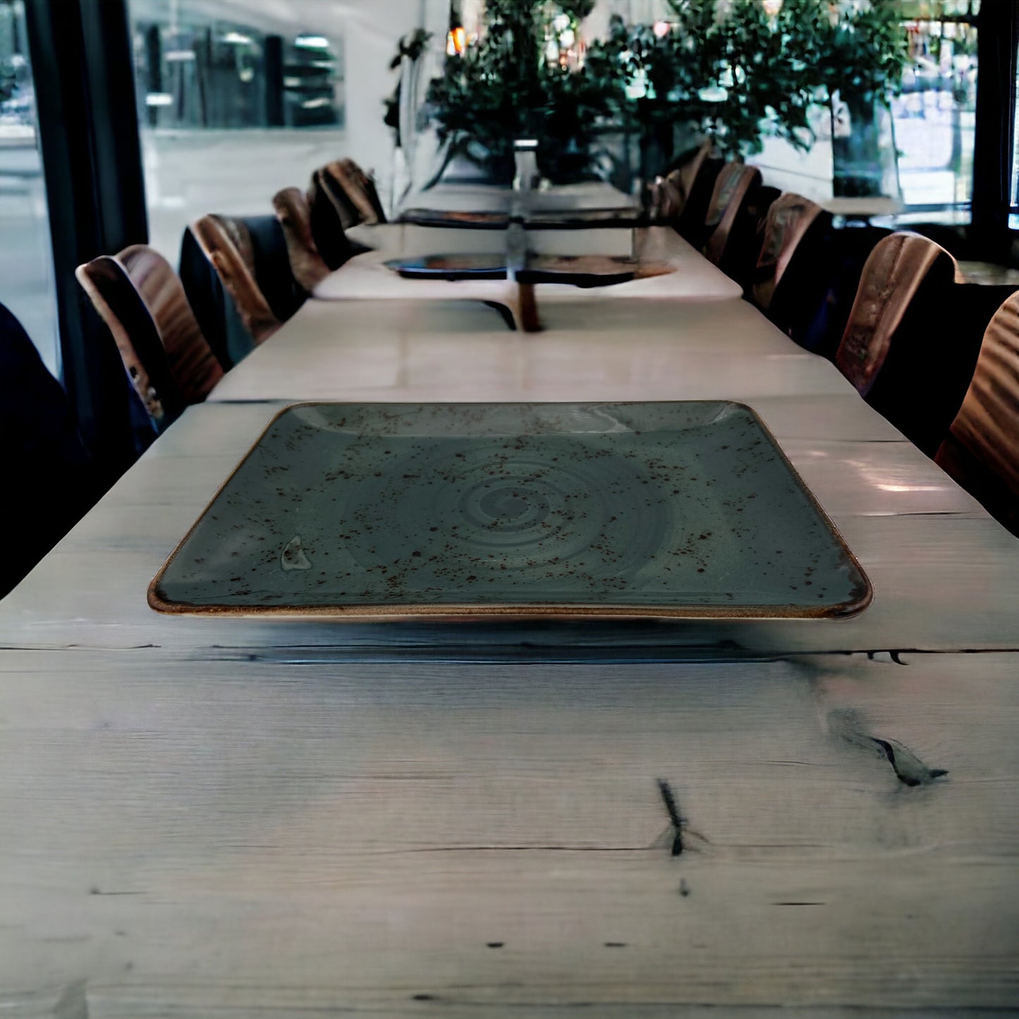 Teal Speckled Spiral Serving Platter - Large