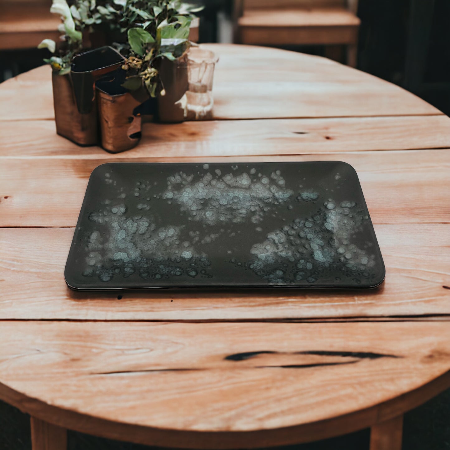 B-GRADE - Charcoal and Blue Splattered Serving Platter - Medium