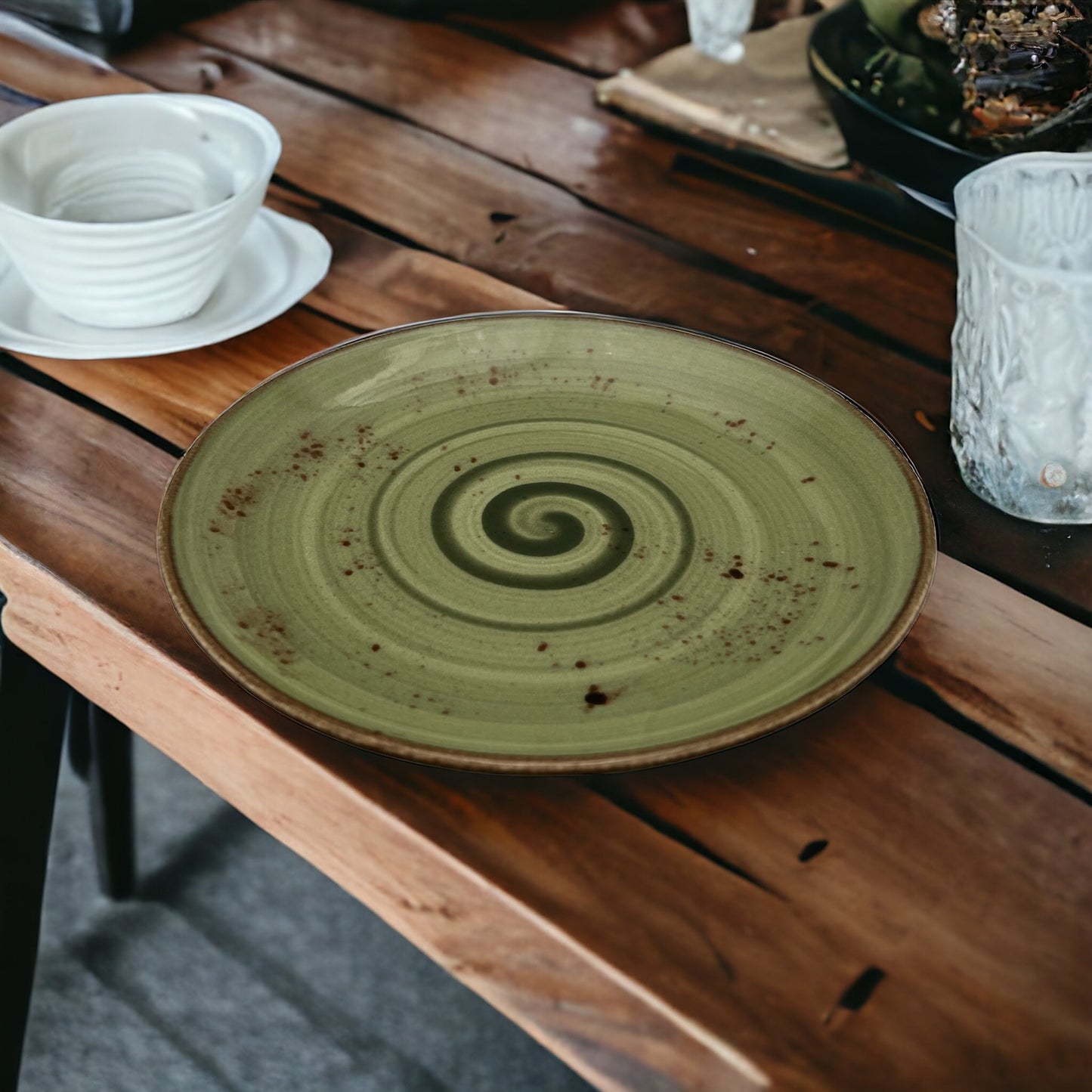 B-GRADE - Olive Green Speckled Spiral Side Plate