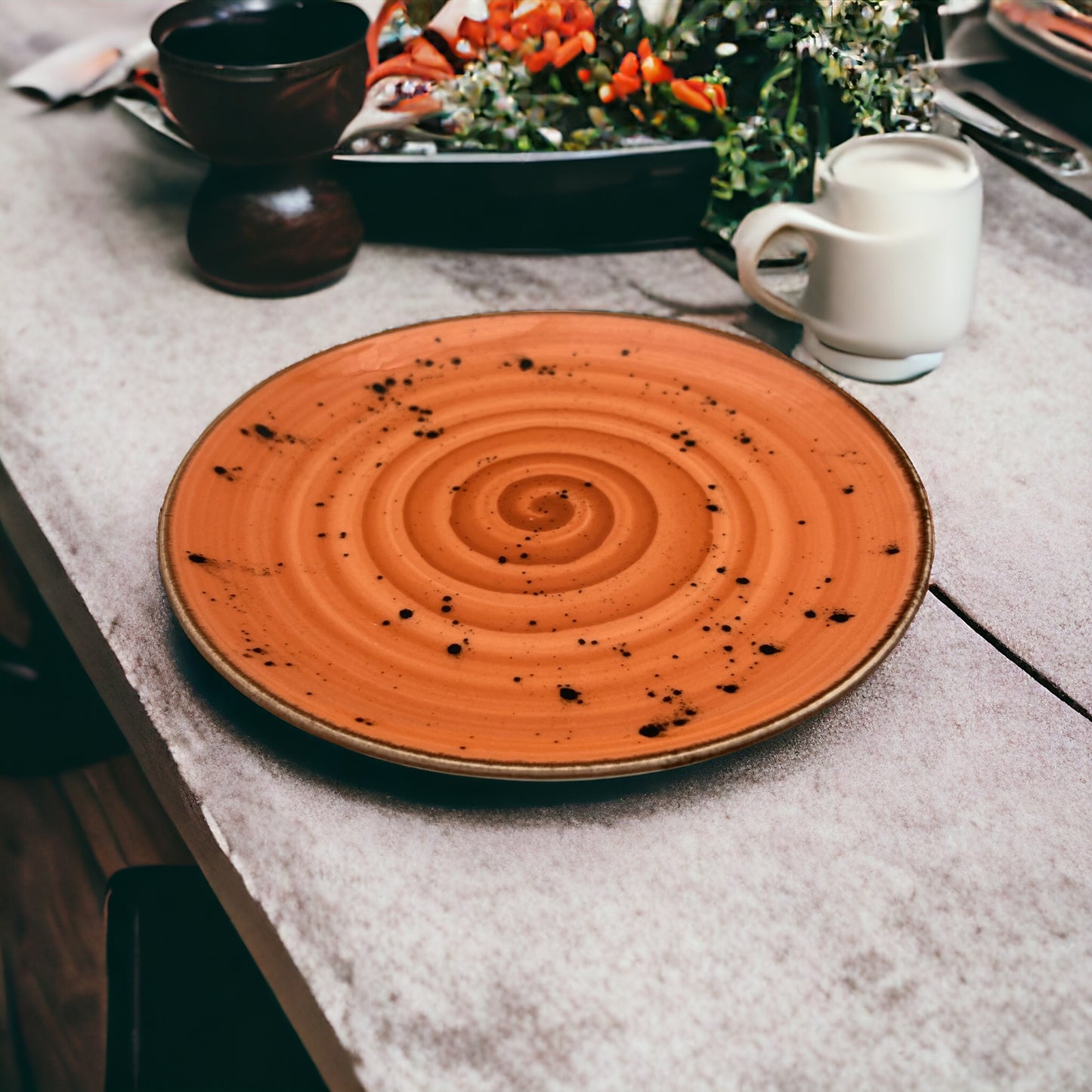 Orange Speckled Spiral Dinner Plate - Small