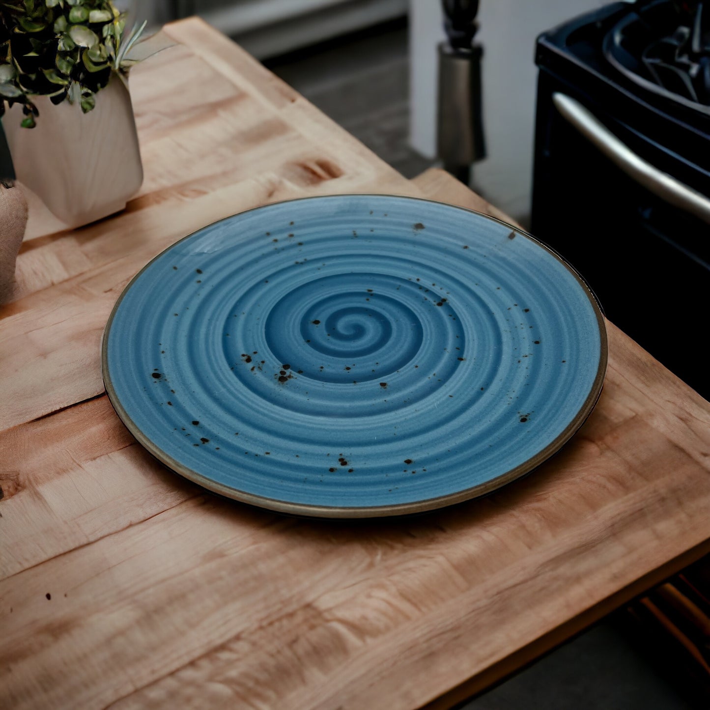 Blue Speckled Spiral Dinner Plate - Medium