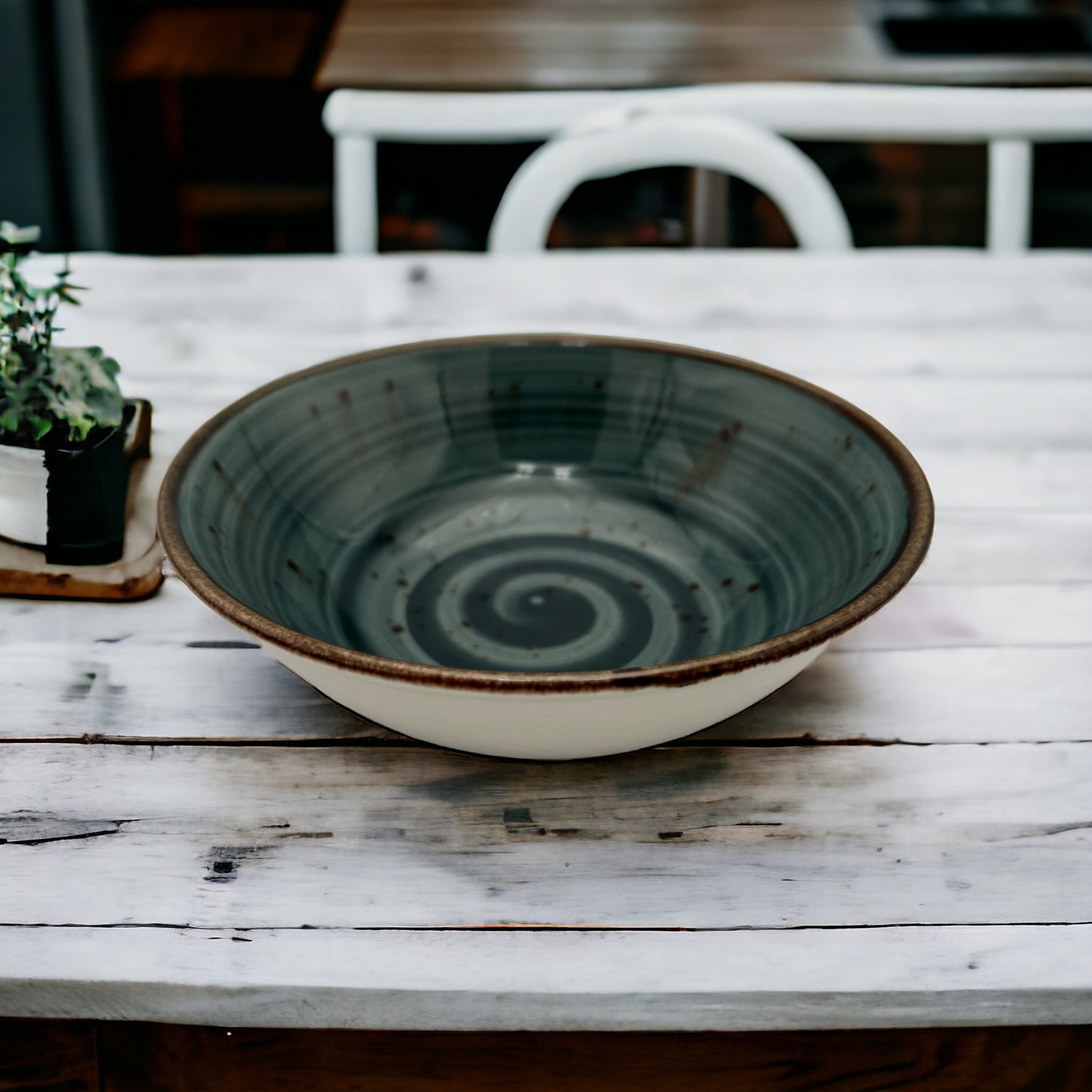 Teal Speckled Spiral Bowl