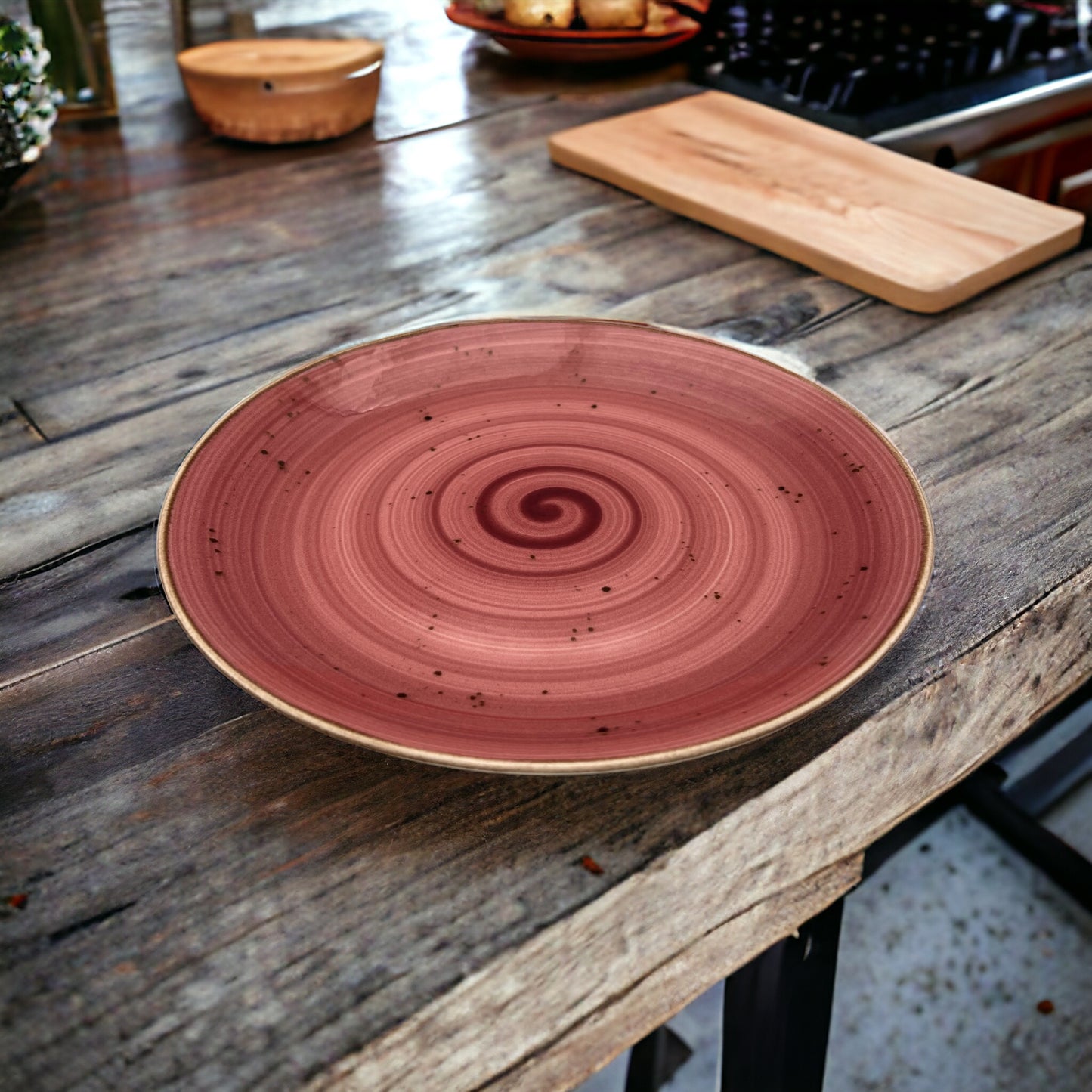 Pink Speckled Spiral Dinner Plate Medium