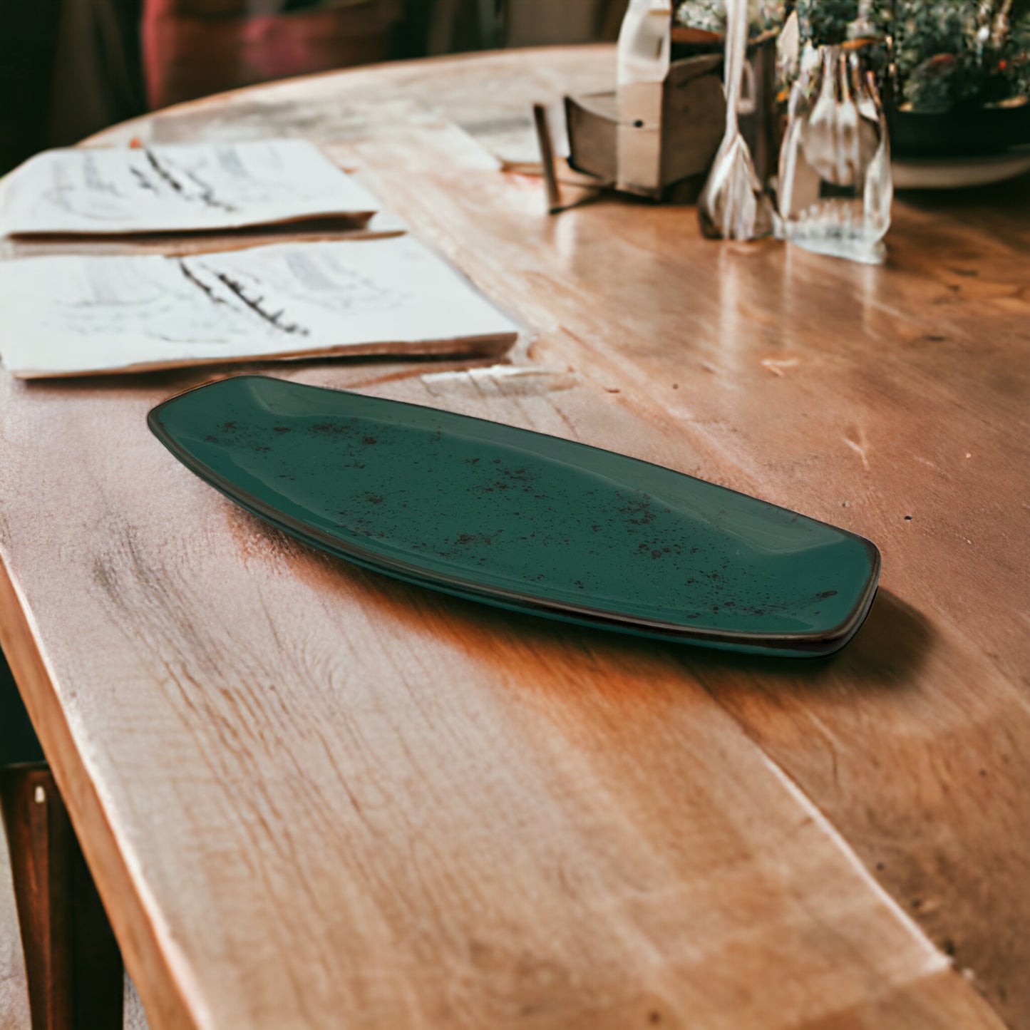 Forest Green Speckled Serving Platter - Small