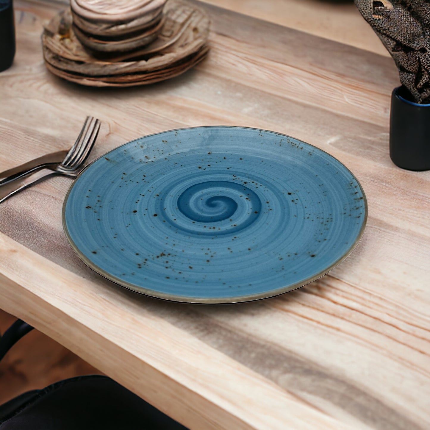 Blue Speckled Spiral Dinner Plate - Small