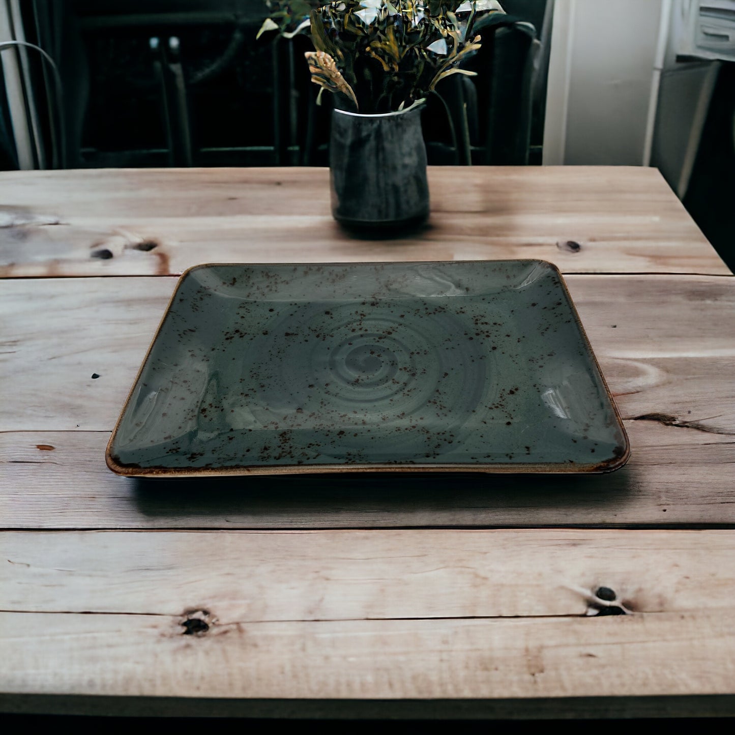 B-GRADE - Teal Speckled Spiral Serving Platter - Large