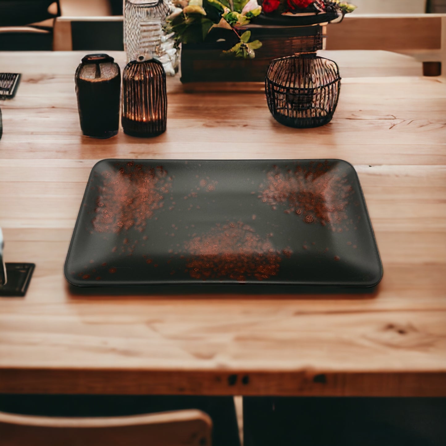 Charcoal and Red Splatter Serving Platter - Medium