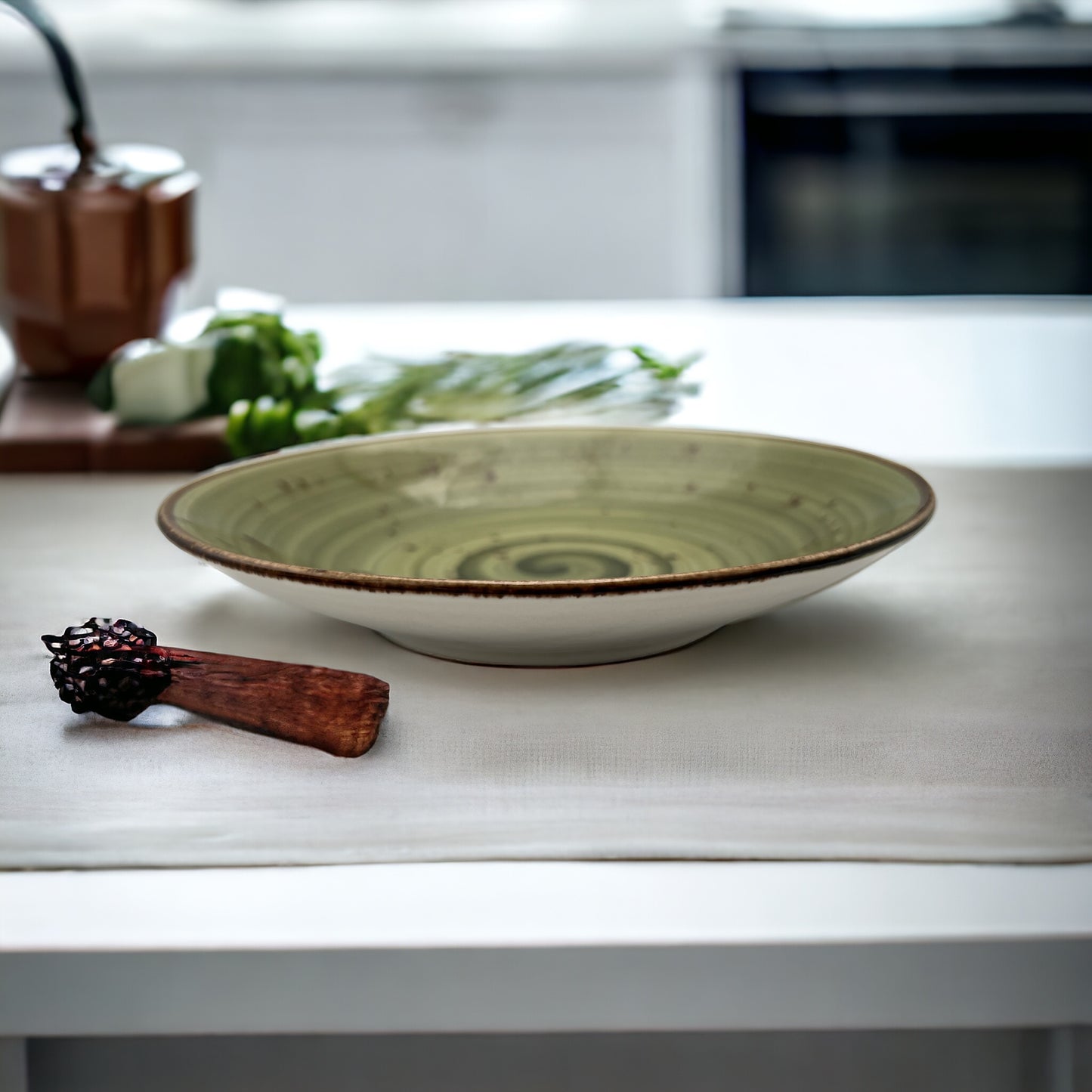 Olive Green Speckled Spiral Pasta Bowl - Small