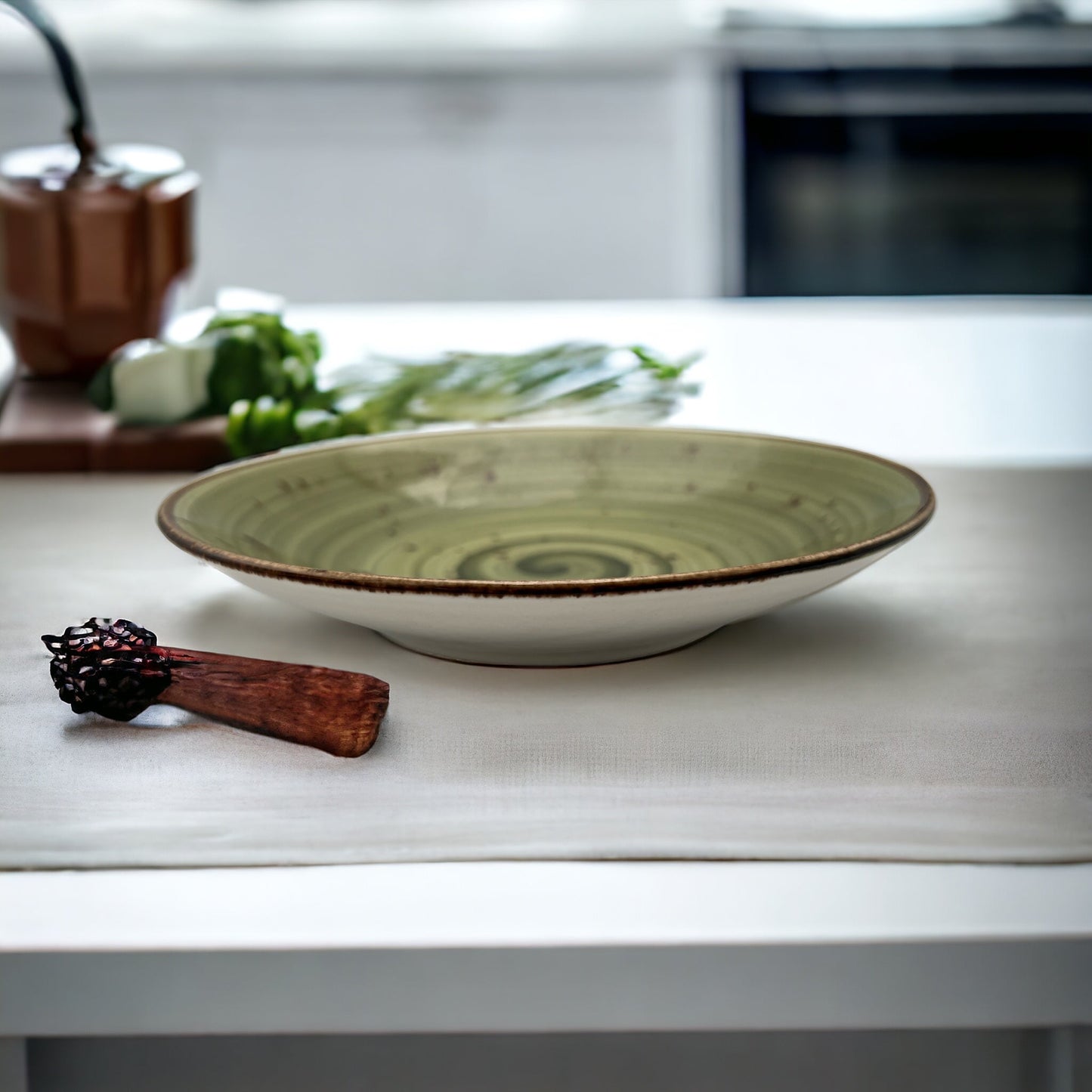 B-GRADE - Olive Green Speckled Spiral Pasta Bowl - Small