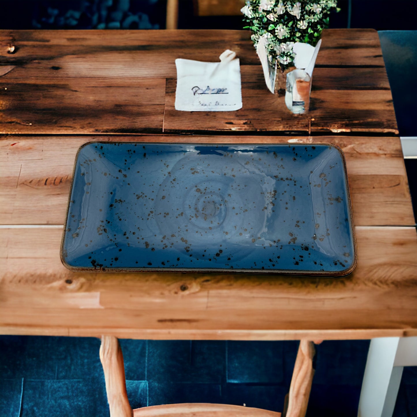 Blue Speckled Serving Platter - Medium