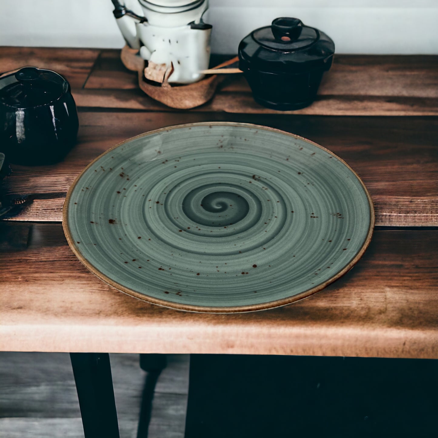 Teal Speckled Spiral Dinner Plate - Medium