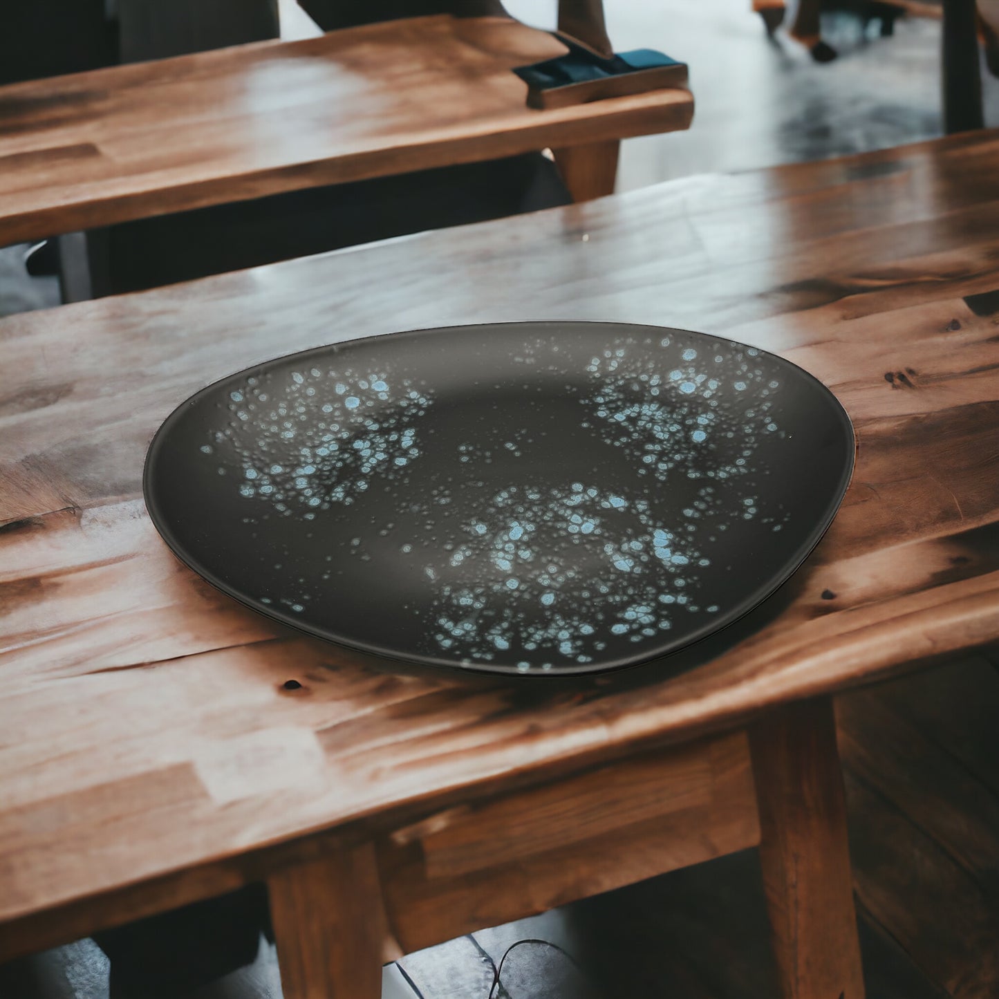 Charcoal And Blue Splattered Serving Platter - Large