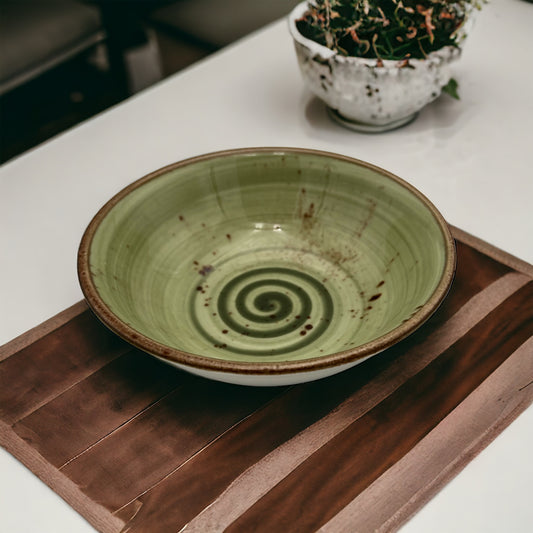 Olive Green Speckled Spiral Bowl